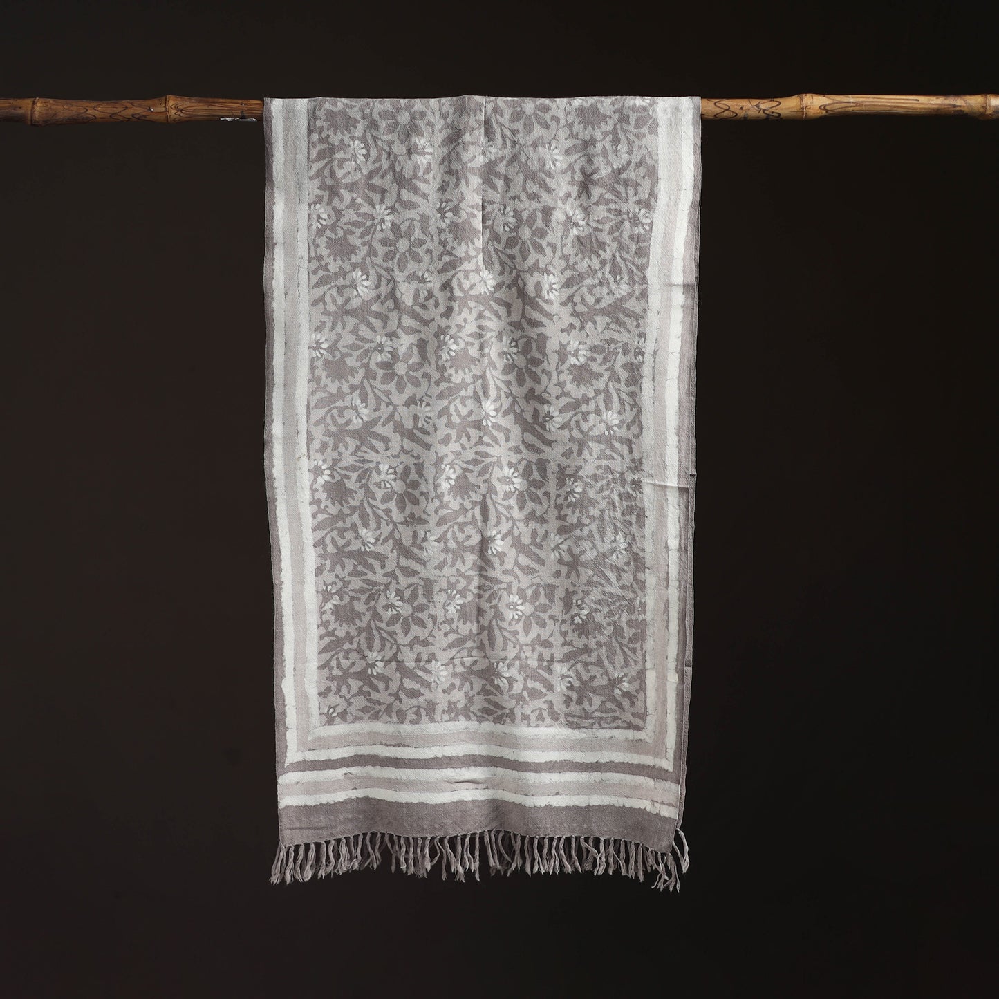 Bagru Dabu Hand Block Print Pure Merino Wool Handwoven Natural Dyed Stole 03