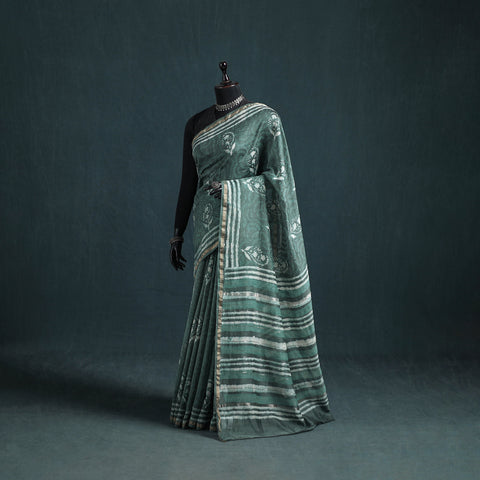 Bagru Hand Block Print Natural Dyed Mulberry Silk Saree 30