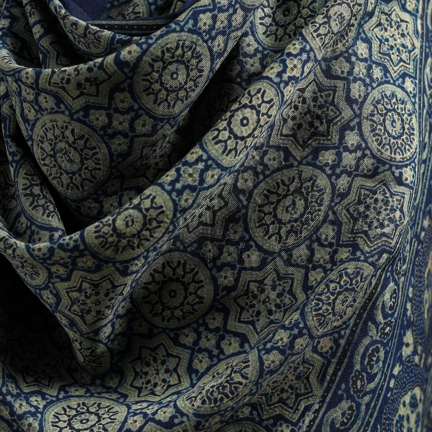 Kutch Handwoven Ajrakh Hand Block Print Merino Wool Shawl  55