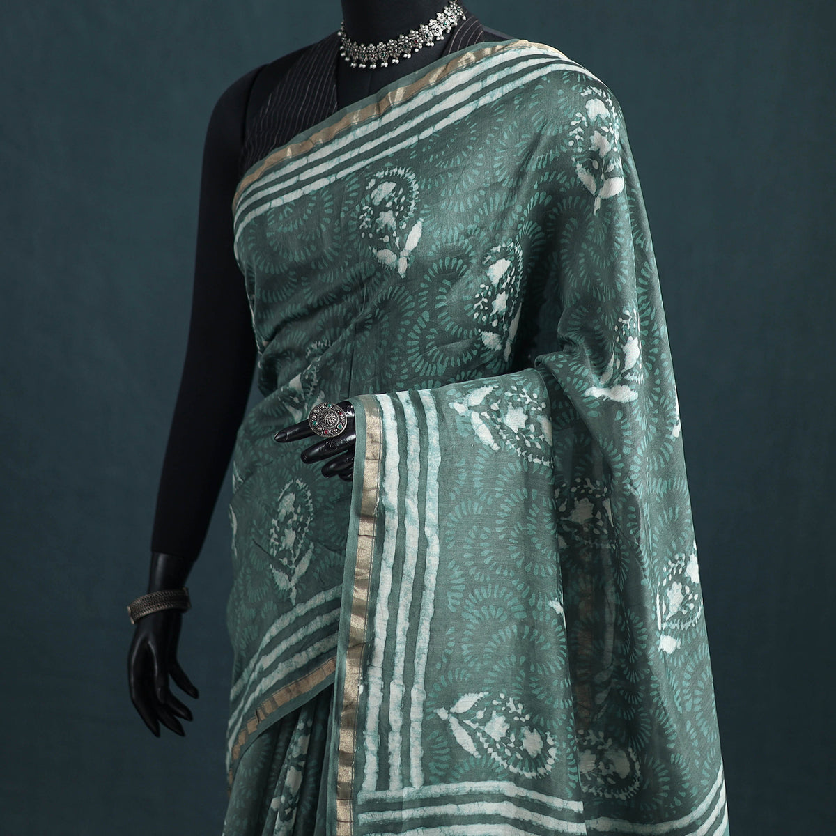 Bagru Hand Block Print Natural Dyed Mulberry Silk Saree 30