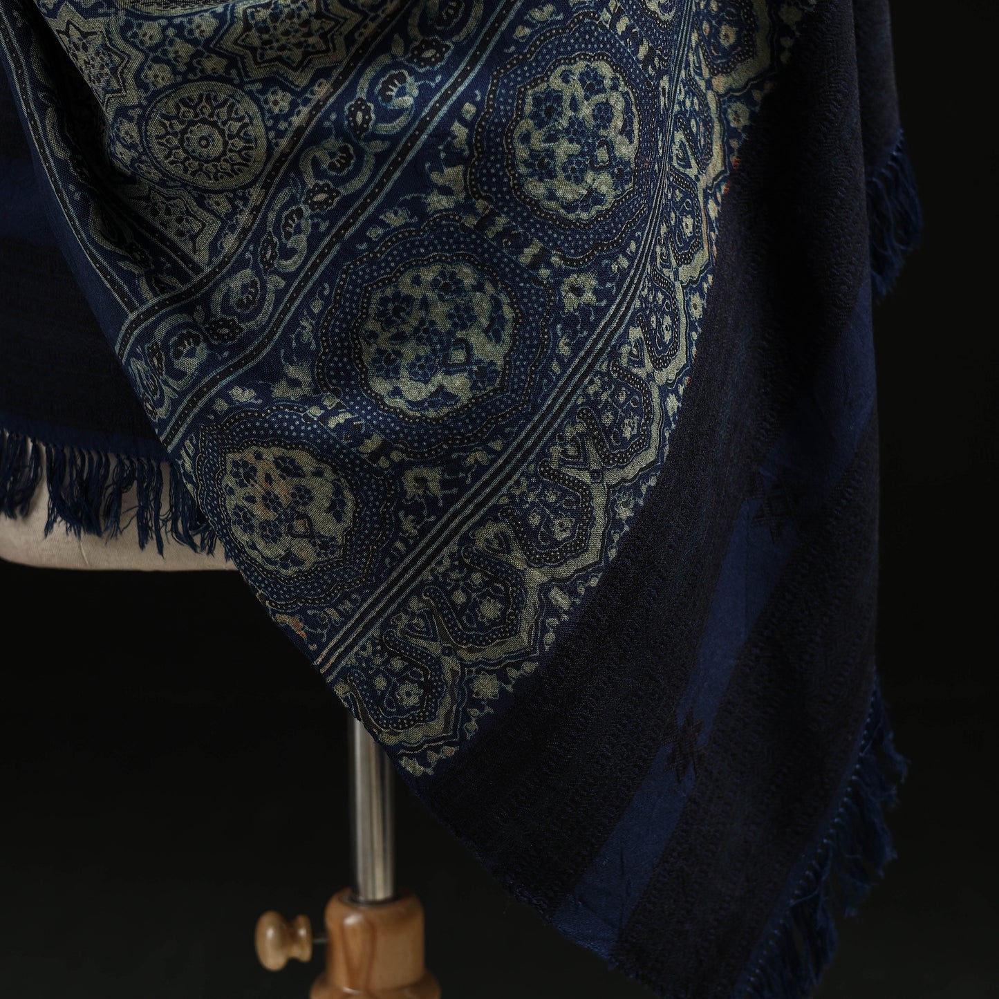 Kutch Handwoven Ajrakh Hand Block Print Merino Wool Shawl  55
