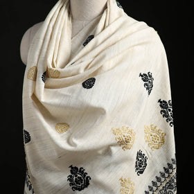 White - Handspun Handwoven Pure Eri Silk Aari Hand Embroidered Shawl of Assam 23