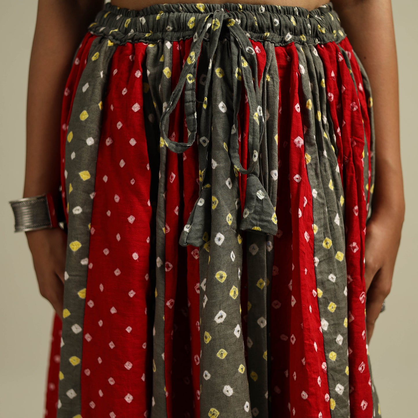 Multicolor - Bandhani Tie-Dye 24 Kali Patchwork Cotton Long Skirt 01