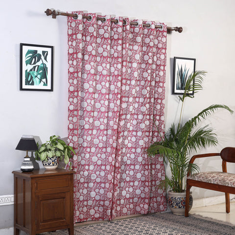 Pink - Sanganeri Block Printed Cotton Door Curtain (7 x 3 Feet) (Single Piece)