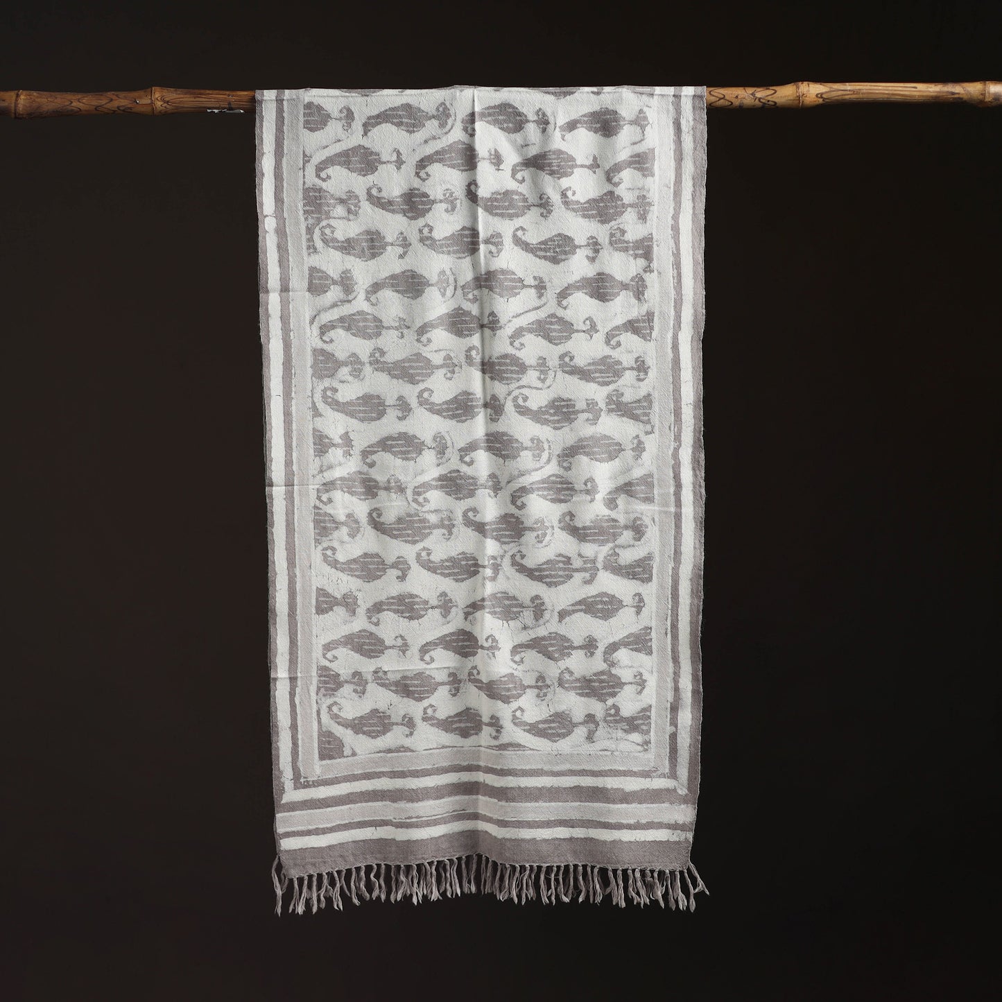 Bagru Dabu Hand Block Print Pure Merino Wool Handwoven Natural Dyed Stole 01