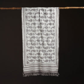 Bagru Dabu Hand Block Print Pure Merino Wool Handwoven Natural Dyed Stole 01