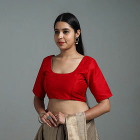 Scarlet Red - Gota Patti Slub Silk Plain Blouse 14