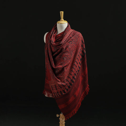 Kutch Handwoven Ajrakh Hand Block Print Merino Wool Shawl  56