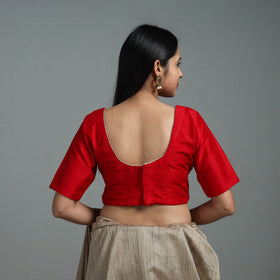 Scarlet Red - Gota Patti Slub Silk Plain Blouse 14