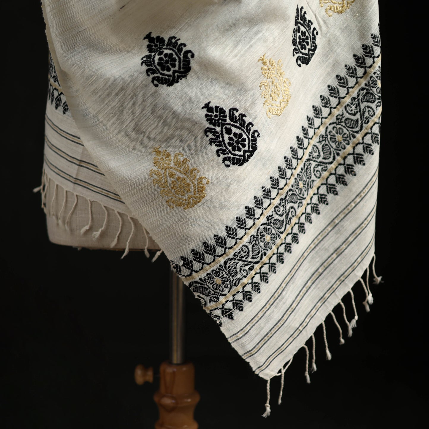 White - Handspun Handwoven Pure Eri Silk Aari Hand Embroidered Shawl of Assam 23