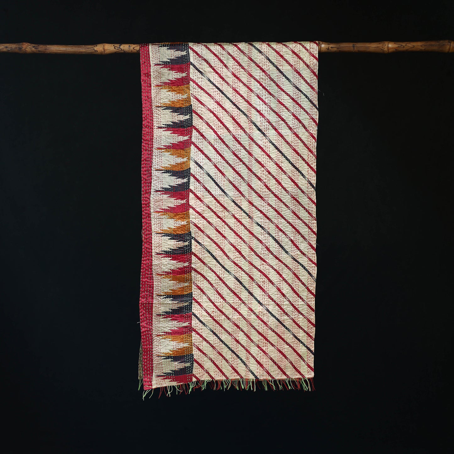 Bengal Kantha Handwork Patchwork Reversible Silk Stole 370