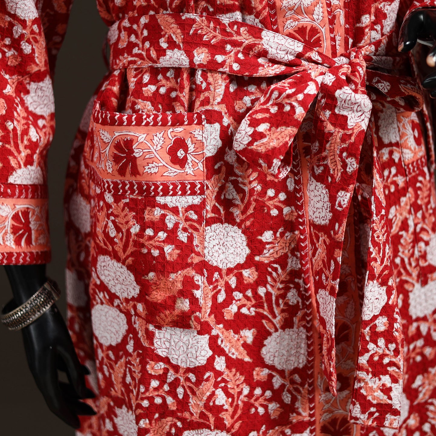Sanganeri Hand Block Print Waffle Weave Cotton Bath Robe 10