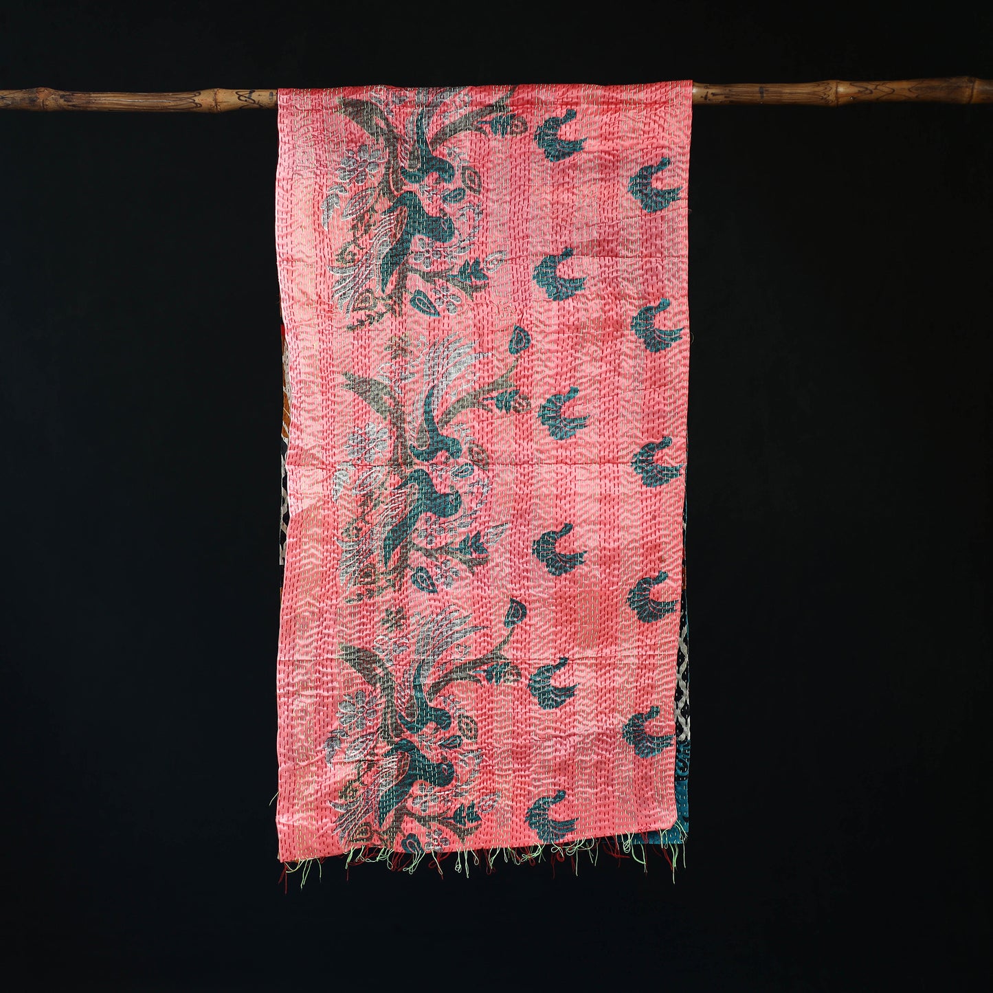 Bengal Kantha Handwork Patchwork Reversible Silk Stole 369