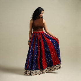 Multicolor - Bandhani Tie-Dye 24 Kali Patchwork Cotton Long Skirt 02