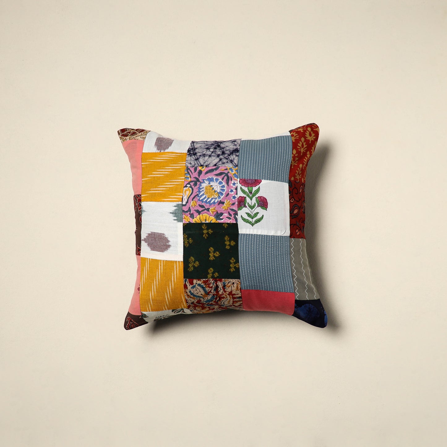 Multicolor Handcrafted Cotton Patchwork Cushion Cover