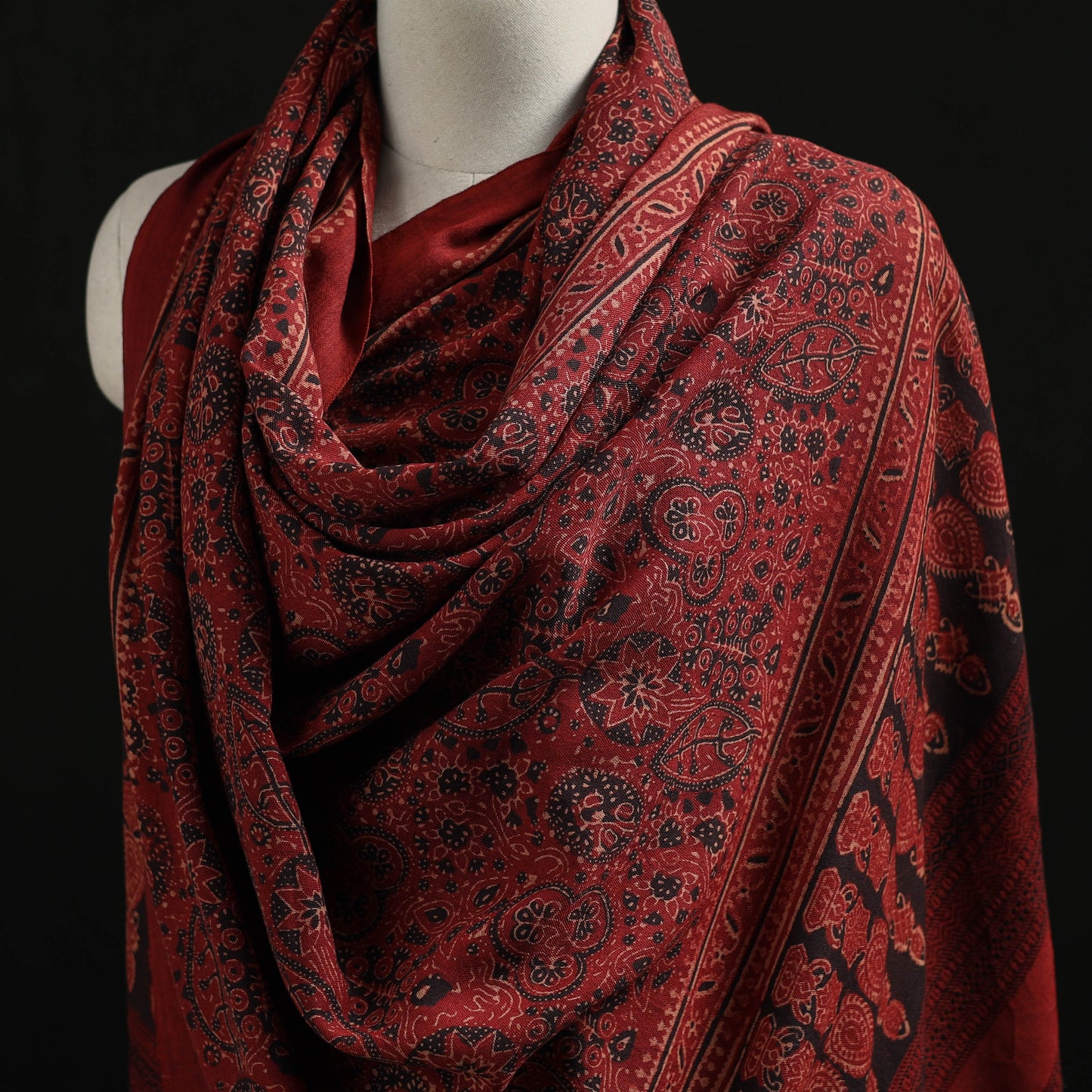 Kutch Handwoven Ajrakh Hand Block Print Merino Wool Shawl  56