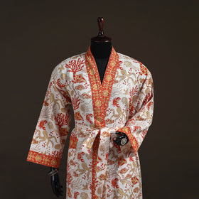 Sanganeri Hand Block Print Waffle Weave Cotton Bath Robe 11