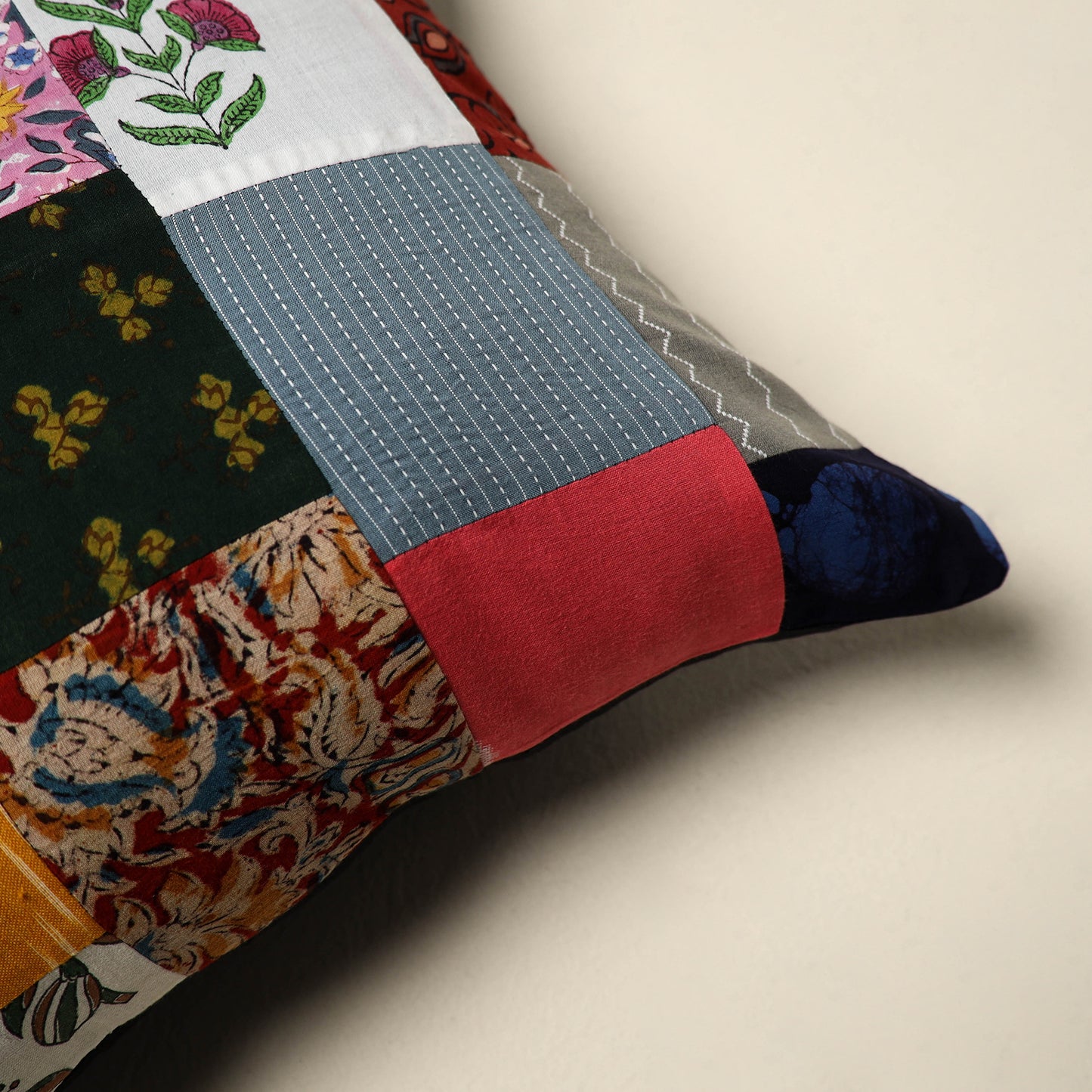 Multicolor Handcrafted Cotton Patchwork Cushion Cover