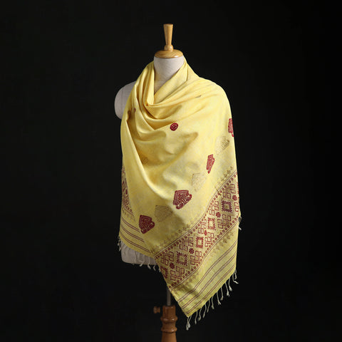 Yellow - Handspun Handwoven Pure Eri Silk Aari Hand Embroidered Shawl of Assam 24