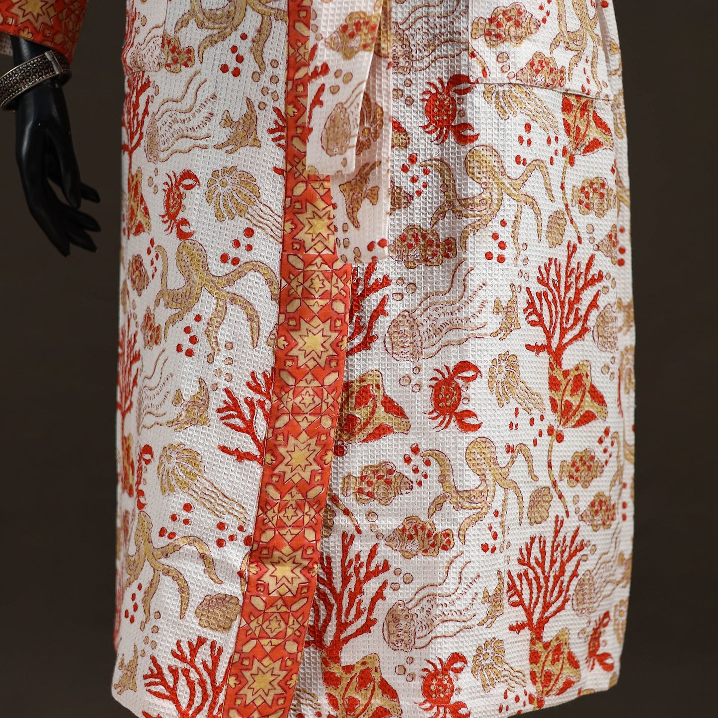 Sanganeri Hand Block Print Waffle Weave Cotton Bath Robe 11
