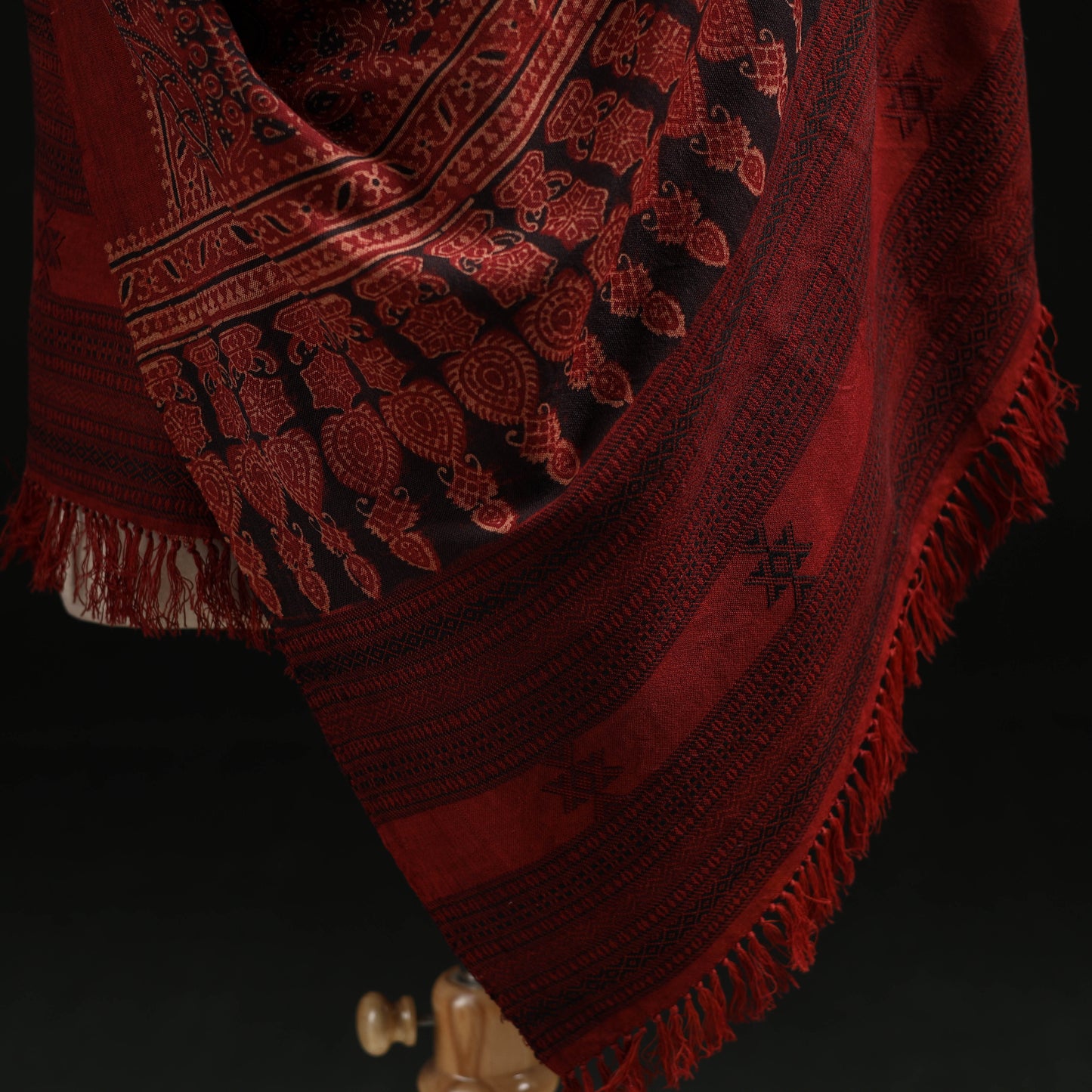 Kutch Handwoven Ajrakh Hand Block Print Merino Wool Shawl  56
