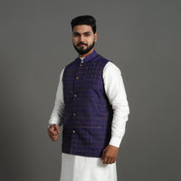 Purple - Silk Cotton Handwoven Pochampally Ikat Nehru Jacket 16