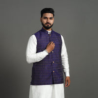 Purple - Silk Cotton Handwoven Pochampally Ikat Nehru Jacket 16