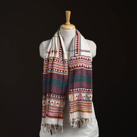 Orissa Tribal Kapadaganda Hand Embroidered Pure Handwoven Cotton Stole 05