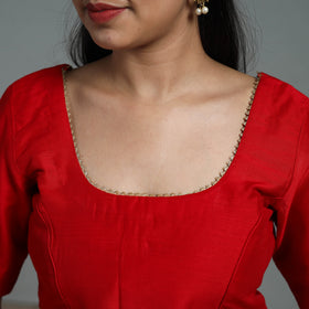 Scarlet Red - Gota Patti Slub Silk Plain Blouse 14