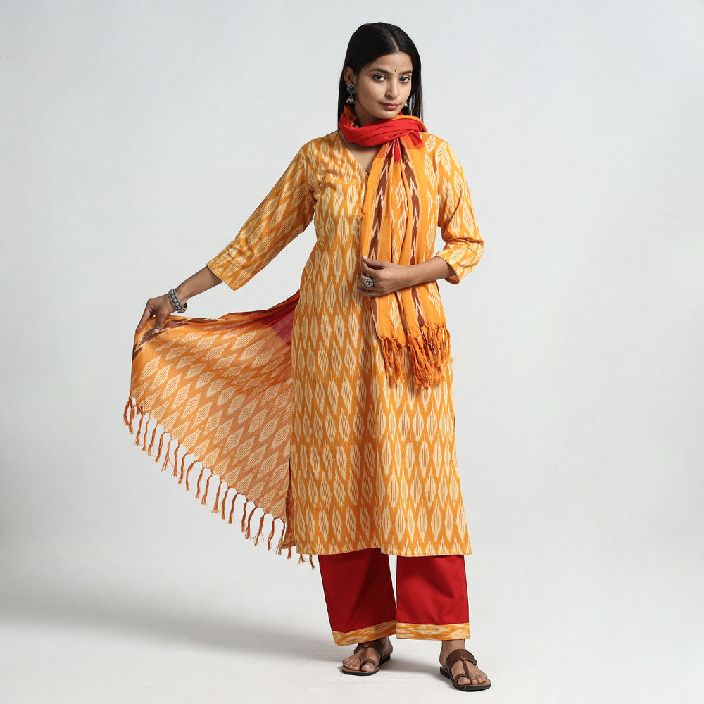 Pochampally Ikat Kurta with Palazzo & Dupatta Set