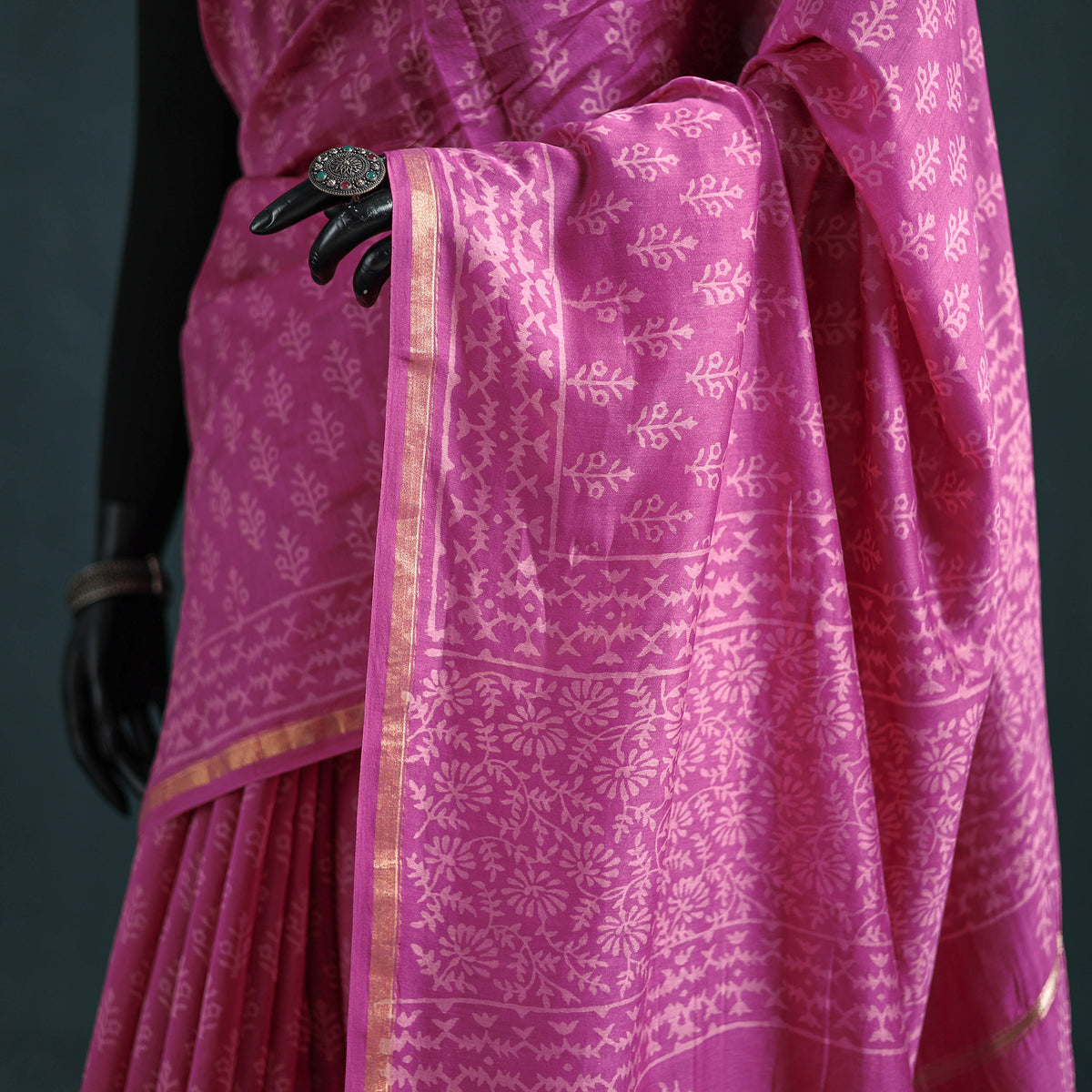 Bagru Hand Block Print Natural Dyed Mulberry Silk Saree 31