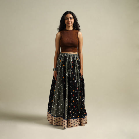 Multicolor - Bandhani Tie-Dye 24 Kali Patchwork Cotton Long Skirt 03
