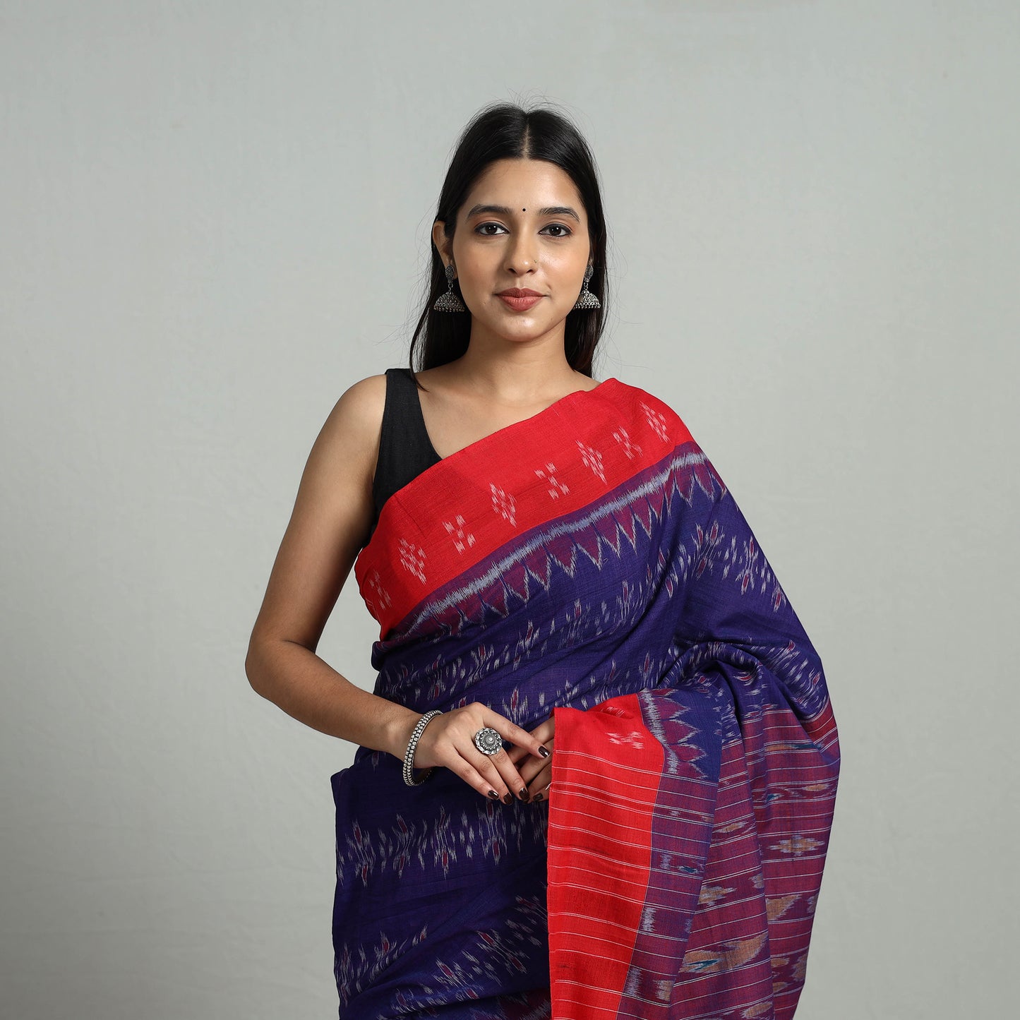 Blue - Ikat Weave Handloom Cotton Sambalpuri Saree 26