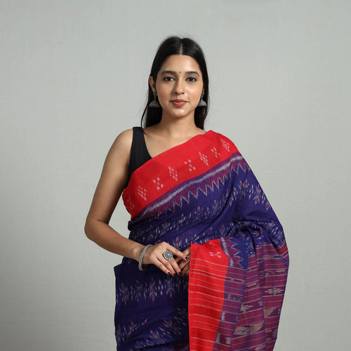 Blue - Ikat Weave Handloom Cotton Sambalpuri Saree 26