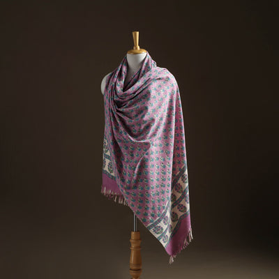 Floral Sanganeri Print Pure Merino Wool Handwoven Shawl 41