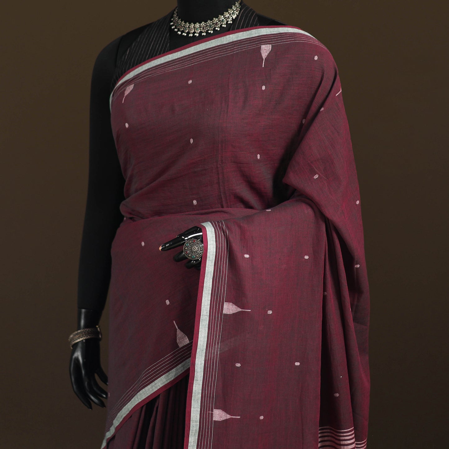 Phulia Jamdani Pure Handloom Cotton Saree with Tassels (Count 92/60) 26