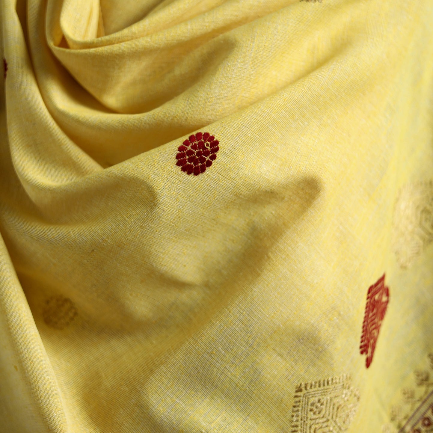 Yellow - Handspun Handwoven Pure Eri Silk Aari Hand Embroidered Shawl of Assam 24