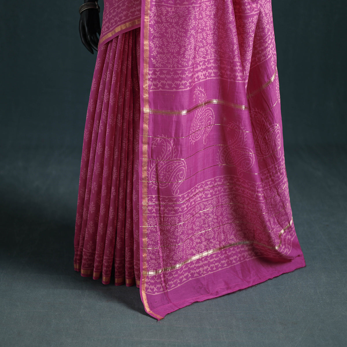 Bagru Hand Block Print Natural Dyed Mulberry Silk Saree 31