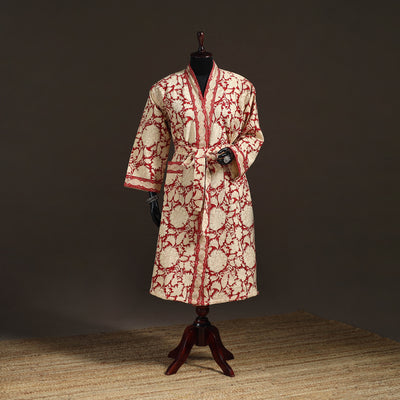 Sanganeri Hand Block Print Waffle Weave Cotton Bath Robe 12
