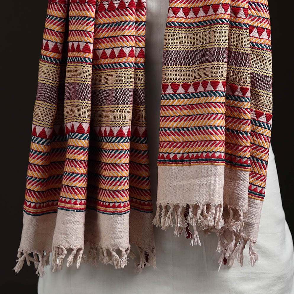 Orissa Tribal Kapadaganda Hand Embroidered Pure Handwoven Cotton Stole 01