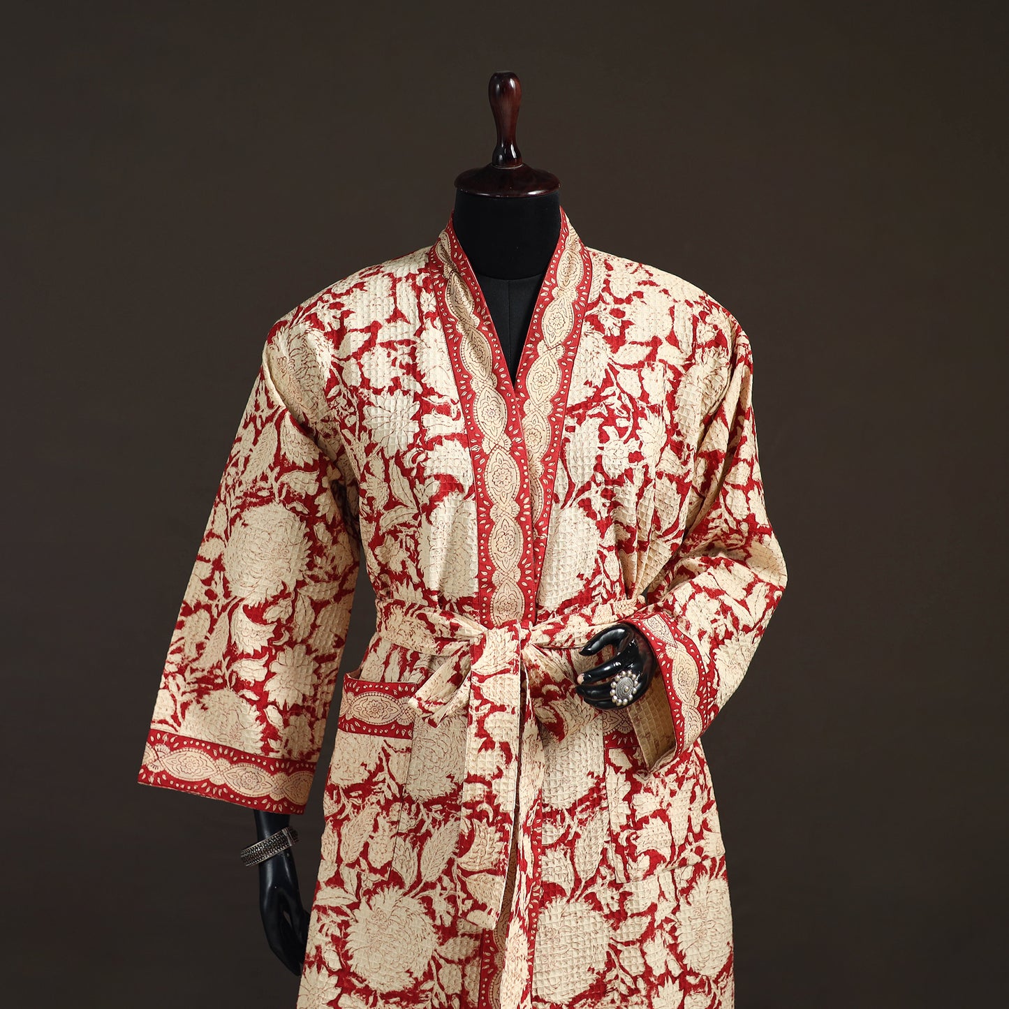 Sanganeri Hand Block Print Waffle Weave Cotton Bath Robe 12