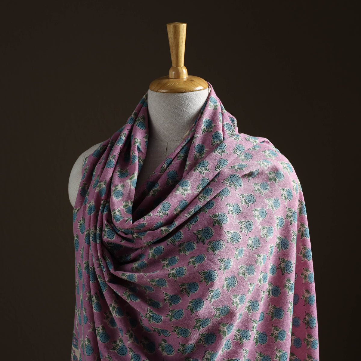Floral Sanganeri Print Pure Merino Wool Handwoven Shawl 41