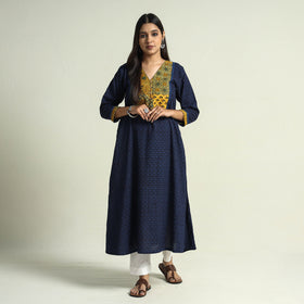 Buy Block Print Cotton Patchwork A-Line Bagh Kurta For Women