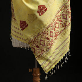 Yellow - Handspun Handwoven Pure Eri Silk Aari Hand Embroidered Shawl of Assam 24