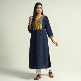 Buy Block Print Cotton Patchwork A-Line Bagh Kurta For Women
