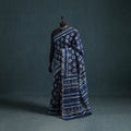 Bagru Indigo Hand Block Print Natural Dyed Mulberry Silk Saree 32