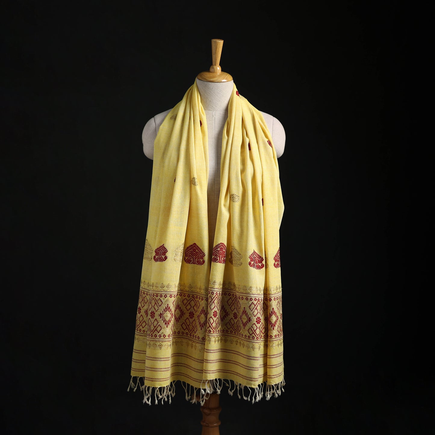 Yellow - Handspun Handwoven Pure Eri Silk Aari Hand Embroidered Shawl of Assam 24