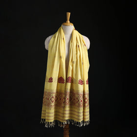 Yellow - Handspun Handwoven Pure Eri Silk Aari Hand Embroidered Shawl of Assam 24