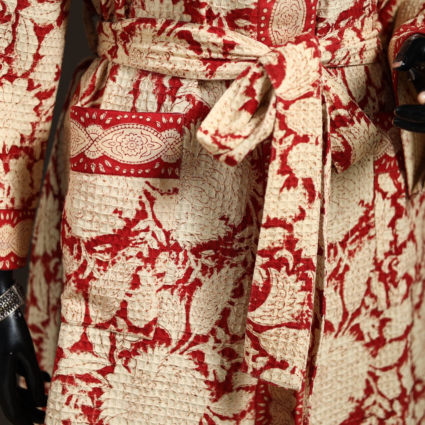 Sanganeri Hand Block Print Waffle Weave Cotton Bath Robe 12