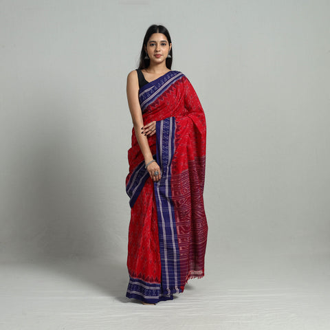 Red - Ikat Weave Handloom Cotton Sambalpuri Saree 27